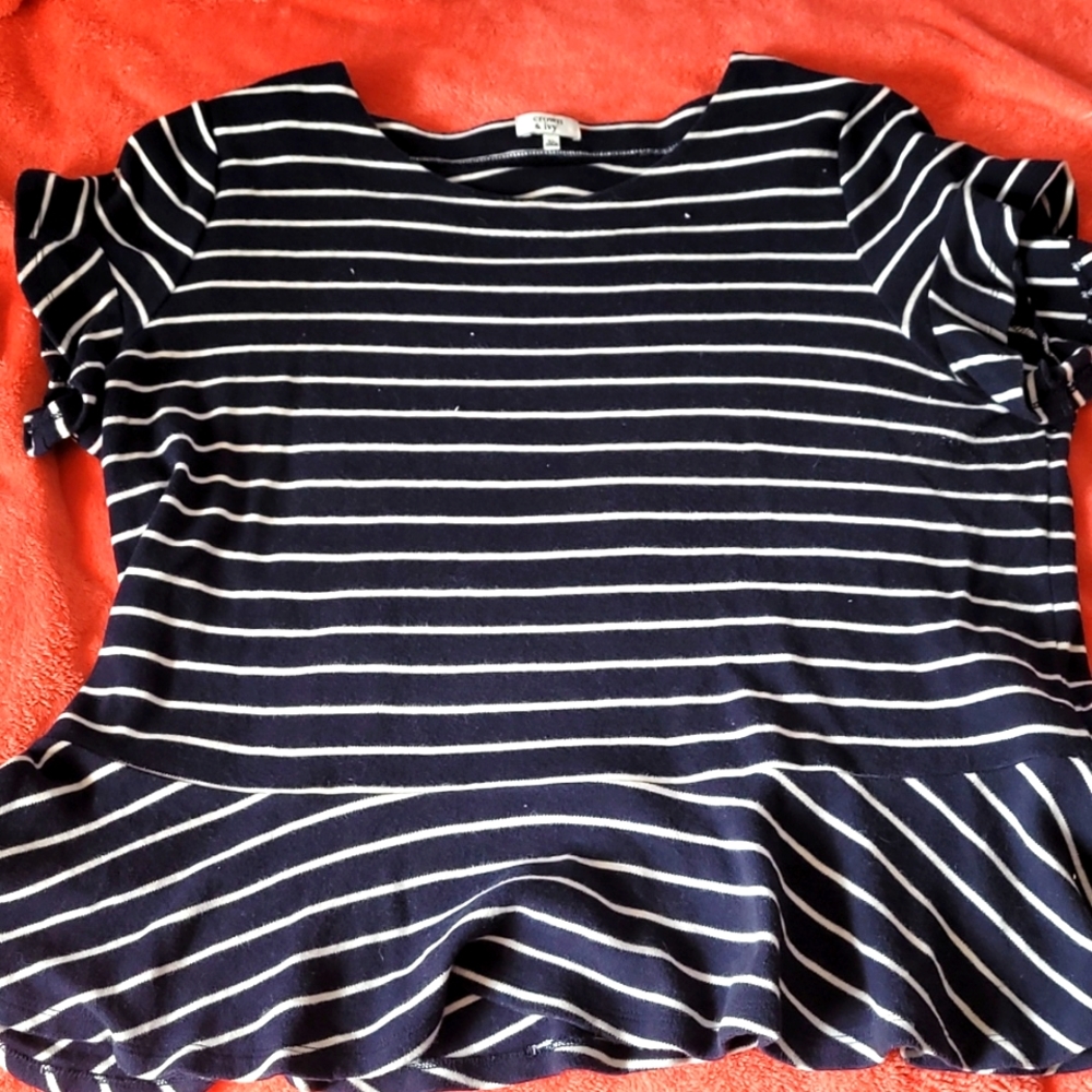 Blue and white short sleeve top